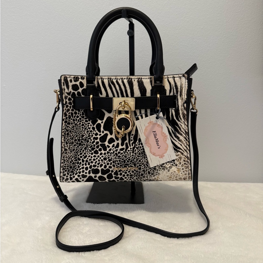 Michael Kors Hamilton Animal Print Hair Calf Satchel Crossbody Handbag NWOT’s